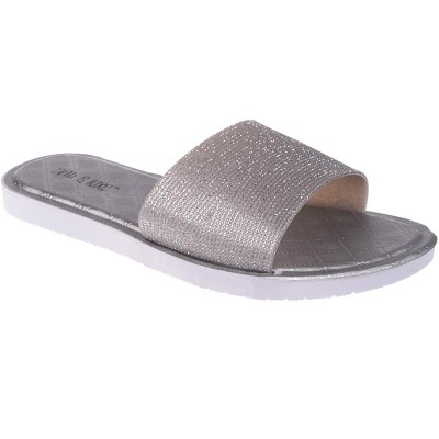 Fifth & Luxe Women's PCU Sparkly Slip On Sandals - Open Toe Flats with Glitter