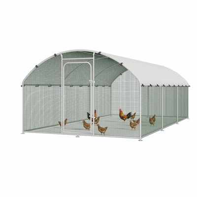 XBRIGH Large Metal Chicken Coop Run with Spire Roof – Outdoor Poultry Cage with Waterproof & UV-Resistant Cover for Chickens,Ducks in Yard or Farm Use