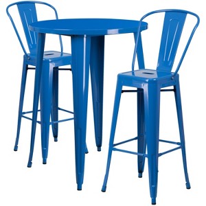 Flash Furniture Commercial Grade 30" Round Metal Indoor-Outdoor Bar Table Set with 2 Cafe Stools - 1 of 4