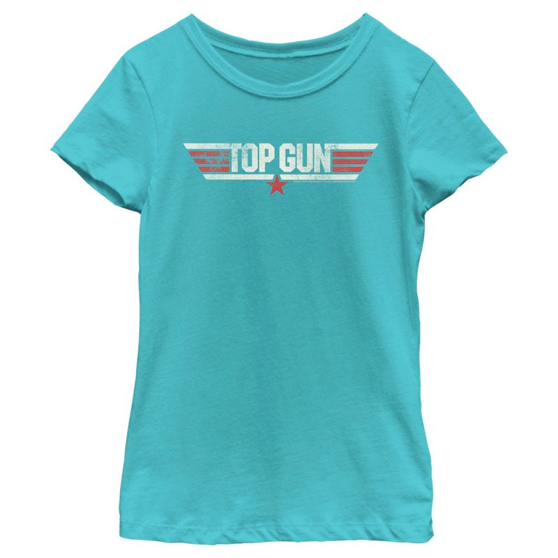 Girl's Top Gun Logo Distressed T-Shirt, 1 of 5