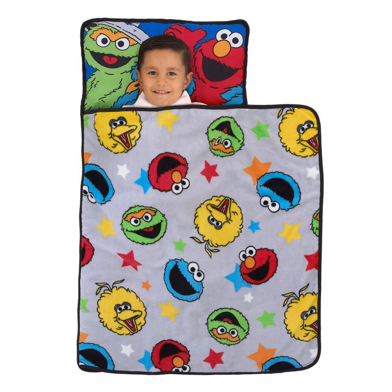 Sesame Street Adventures Blue, Yellow and Red Elmo, Big Bird, Oscar the Grouch and Cookie Monster Toddler Nap Mat, 2 of 5