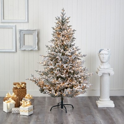6ft White Flocked Fir Artificial Christmas Tree with Warm LED Lights