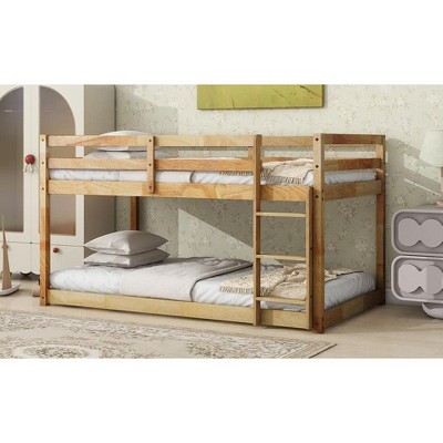 NicBex Twin Over Twin Bunk Bed with Safety Guardrail,Solid Rubber Wooden Loft Bed with Built-in Ladder,Noise Reduced Bunk Beds for Bedroom