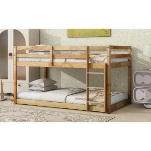 NicBex Twin Over Twin Bunk Bed with Safety Guardrail,Solid Rubber Wooden Loft Bed with Built-in Ladder,Noise Reduced Bunk Beds for Bedroom - 1 of 4