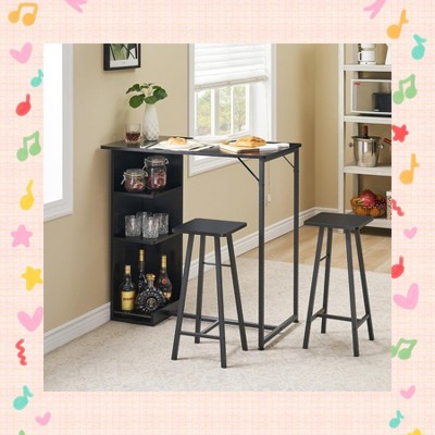 Garvee Dual-Purpose Bar Table Set - Compact 3-Piece Dining and Work Area with Storage Shelves, Includes 2 Stools for Small Spaces