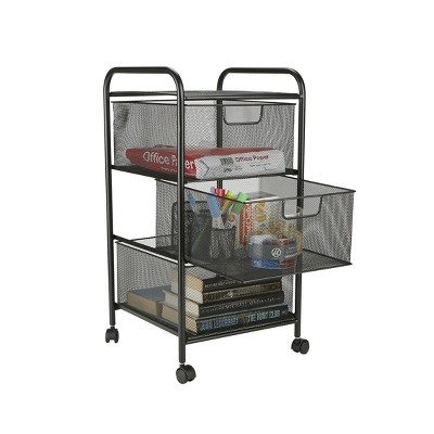 Black Metal Mesh 3-Drawer Rolling Storage Trolley