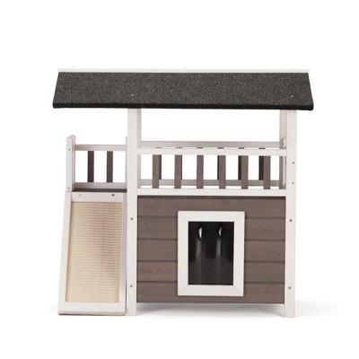 FURNIinspire Pet Crates and Houses, Dog House, Rainproof Roof, Two Doors and A Plantform for Playing, Gray, 30.31"*19.68"*29.13"