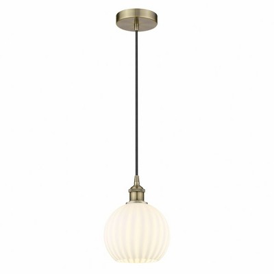 White Venetian - 1 Light Cord Hung Mini Pendant In Modern Style-10 Inches Tall and 8 Inches Wide