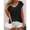 Womens Summer Sweater Lightweight Cap Sleeve V Neck Pullover Sweater Color Block Sweater Vest Soft Knitwear One Shoulder Style Outfits - 4 of 4