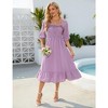 Women's Sundress Half Sleeve Elastic Square Neck Smocked Ruffle Hem Midi Beach Dress - 3 of 4