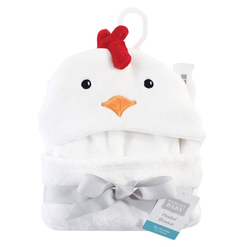 Hudson Baby Infant Hooded Animal Face Plush Blanket, Chicken, One Size, 3 of 5