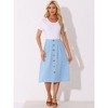 Allegra K Women's High Elastic Waist Button Pleated Linen A-Line Skirts - 4 of 4