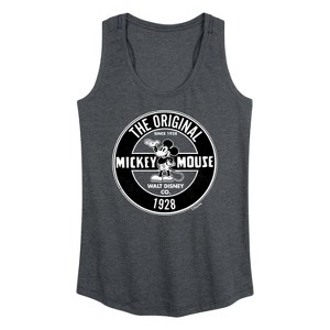Women's Disney Mickey Mouse Original Badge Graphic Racerback Tank - Heather Charcoal - X-Large - 1 of 4