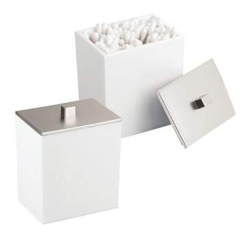 mDesign Plastic Rectangle Apothecary Canister, 2 Pack, White/Brushed Chrome