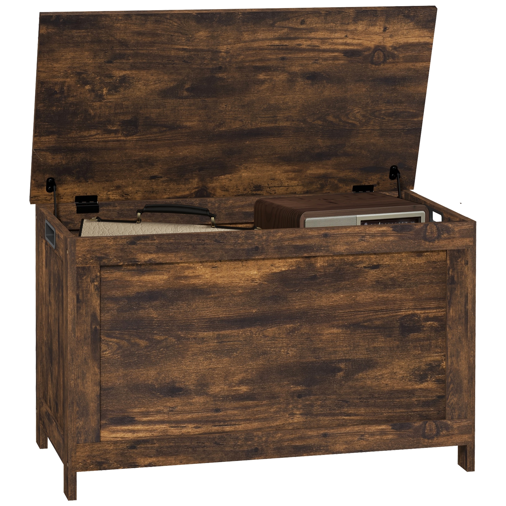 HOMCOM Storage Chest, Modern Storage Trunk with 2 Safety Hinges and Handles, Wooden Box for Living Room, Entryway, 29.9" x 15.7" x 18.9", Brown