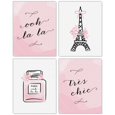 Big Dot of Happiness Paris, Ooh La La - Unframed Eiffel Tower Nursery and Kids Room Linen Paper Wall Art - 4 Ct Artisms 11 x 14 in