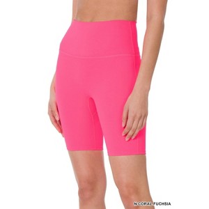 Women's High Rise Wide Waistband Biker Shorts - ZENANA - 1 of 1
