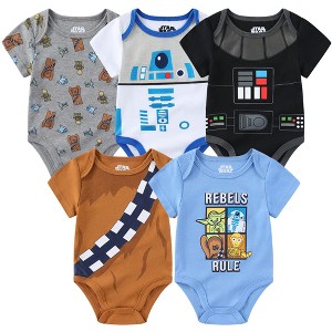 Star Wars Baby Boy's Chewbacca, Yoda, R2-D2, C3-PO, Troopers 5 Piece Bodysuit Creepers Bundle Set - Gray, Black, Brown, White, Blue / Size 9M - 1 of 4