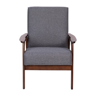 Gray Faux Linen Mid-Century Modern Accent Chair with Wooden Frame