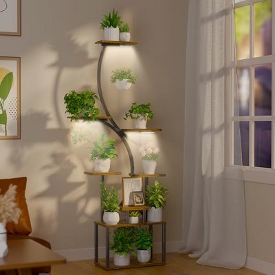 Simple Trending Plant Stand Indoor with Grow Lights, 8 Tiered Indoor Plant Shelf, S-Shaped Plant Flower Rack for Living Room, Patio, Black