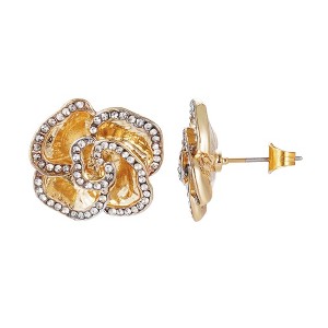 Adornia Gold Plated Crystal Encrusted Flower Stud Earrings - 1 of 4
