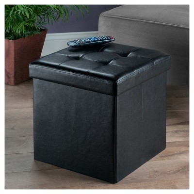 Ashford 15" Black Faux Leather Square Storage Ottoman