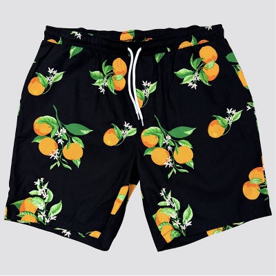 Men's Orange Print Shorts - Black XL