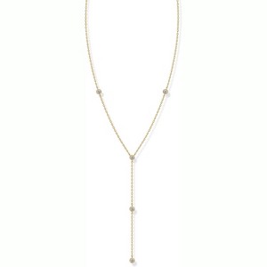 14K Gold Long Lariat Necklace - Cubic Zirconia Drop Pendant Y-Necklace - 1 of 3