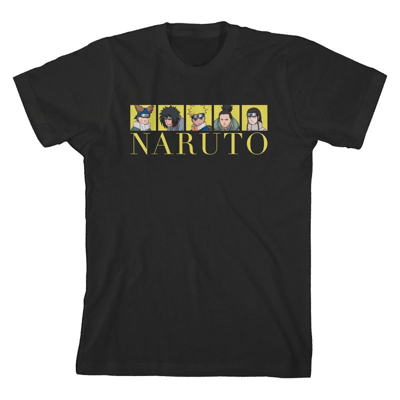 Naruto Classic Gold Character Squares Boy's Black T-shirt, 1 of 4