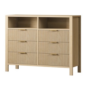 6 Drawer Dresser, Wide Modern Wood Box Drawer for Bedroom with 2 Shelves, TV Stand, Wood Drawer Organizer - 1 of 4