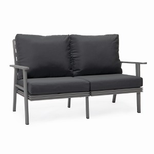 Leisuremod Walbrooke Modern Loveseat with Grey Aluminum Frame and Removable Cushions - Charcoal - 1 of 4