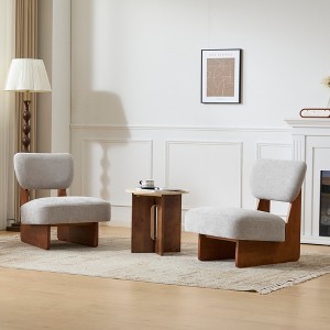 Polyester Upholstered Modern Lounge Chairs with Wood Base, Wide Cushions and Minimalist Design (Set of 2( - 1 of 4
