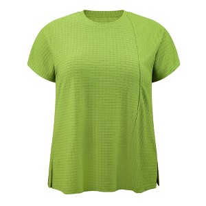 Women's Plus Size Textured Panel Front Crew Neck Raglan Sleeve Loose Casual Blouses - GRACE & GRANDEUR - 1 of 4