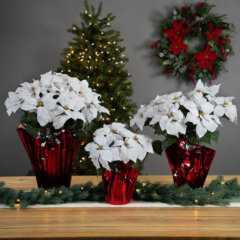 Northlight 22" White Artificial Christmas Poinsettia Flowers with Red Wrapped Base, 3 of 7
