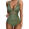 Women One Piece Swimsuits Mesh Tummy Control Swimsuit Push Up High Waisted Swimdress Bathing Suit - 2 of 4