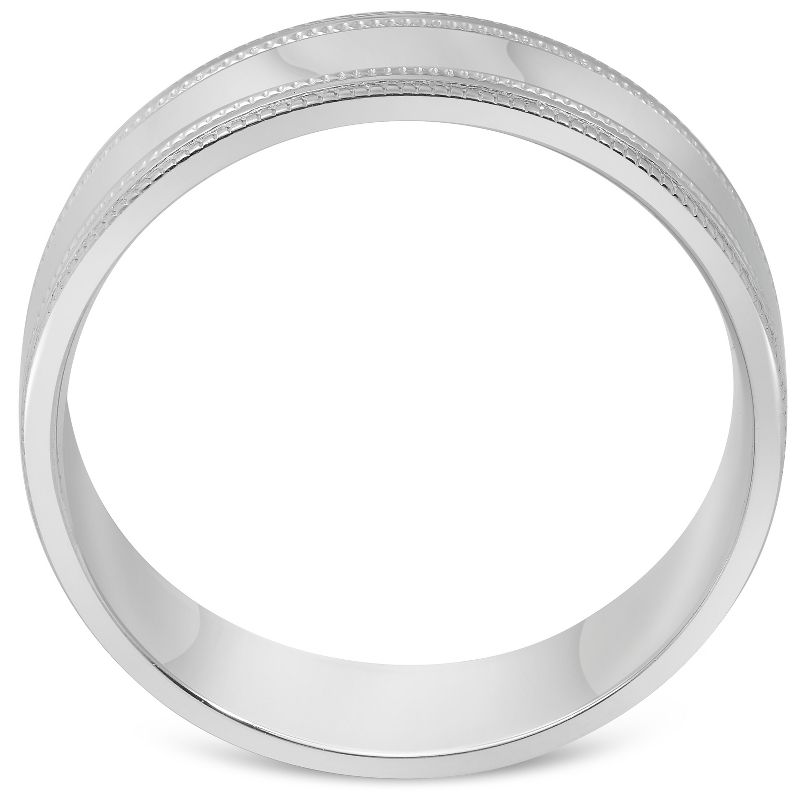 Pompeii3 Mens 10k White Gold 6mm Band High Polished Double Milgrain Accent Wedding Ring, 2 of 4