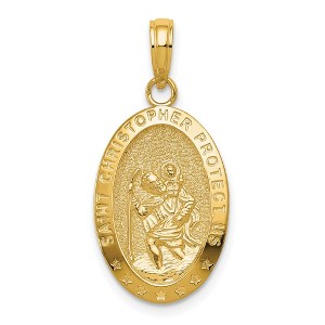 Black Bow Jewelry 14k Yellow Gold Textured Oval St Christopher Medal Pendant - 1 of 4