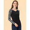 INSPIRE CHIC Women's Striped V Neck Long Raglan Sleeve T-Shirts - 3 of 4