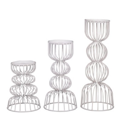 Lainon, Set of 3 Metal with White Finish Candleholders