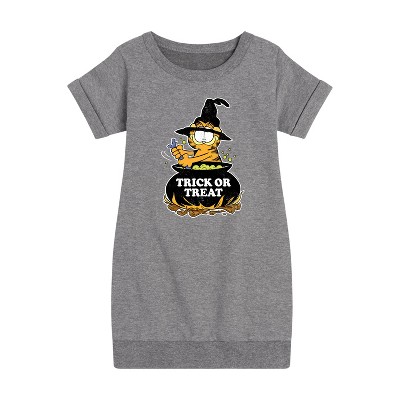 Girls' - Garfield - Trick Or Treat Graphic Short Sleeve Fleece Dress