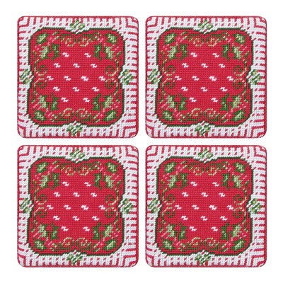 C&F Home Happy Holly-Days Coaster Petit Point Coaster Set/4