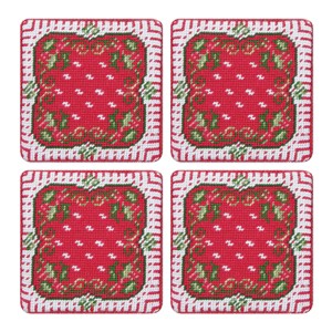 C&F Home Happy Holly-Days Coaster Petit Point Coaster Set/4 - 1 of 3