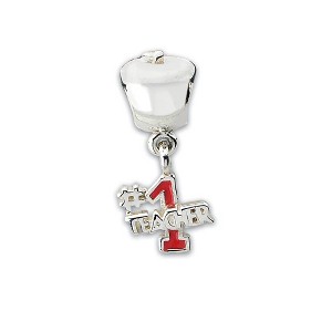 Black Bow Jewelry Sterling Silver Apple with #1 Teacher Dangle Bead Charm - 1 of 3