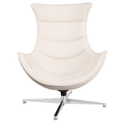 White LeatherSoft Armless Swivel Cocoon Chair