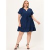 Agnes Orinda Women's Plus Size Elegant Short Sleeve Tie Waist Ruffle Hem At Knee Dresses - 3 of 4
