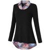 Women's Long Sleeve Contrast Collared Shirts Patchwork Work Blouse Tunics Tops - 2 of 4