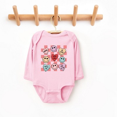 The Juniper Shop Candy Heart Smile Solid Baby Long Sleeve Bodysuit