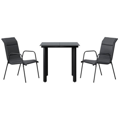 vidaXL Patio Dining Set - 3 Piece Outdoor Furniture with Black Steel Frame, Textilene Comfort Seating, and Glass Table