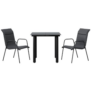 vidaXL Patio Dining Set - 3 Piece Outdoor Furniture with Black Steel Frame, Textilene Comfort Seating, and Glass Table - 1 of 4