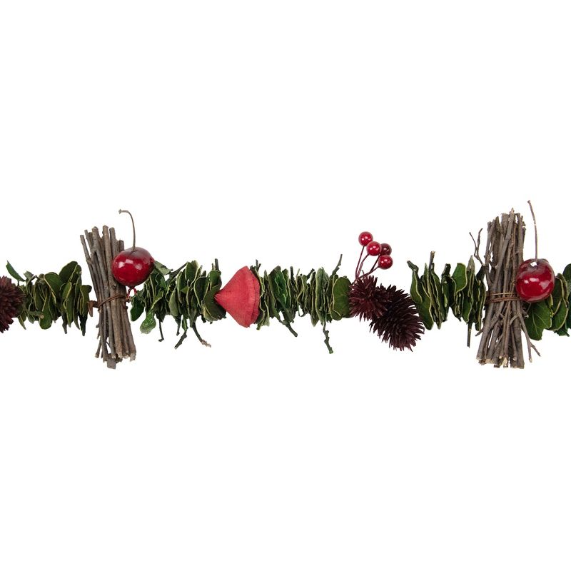 Northlight 5' x 3.25" Unlit Red Wooden Rose, Twig and Apple Artificial Christmas Garland, 4 of 5